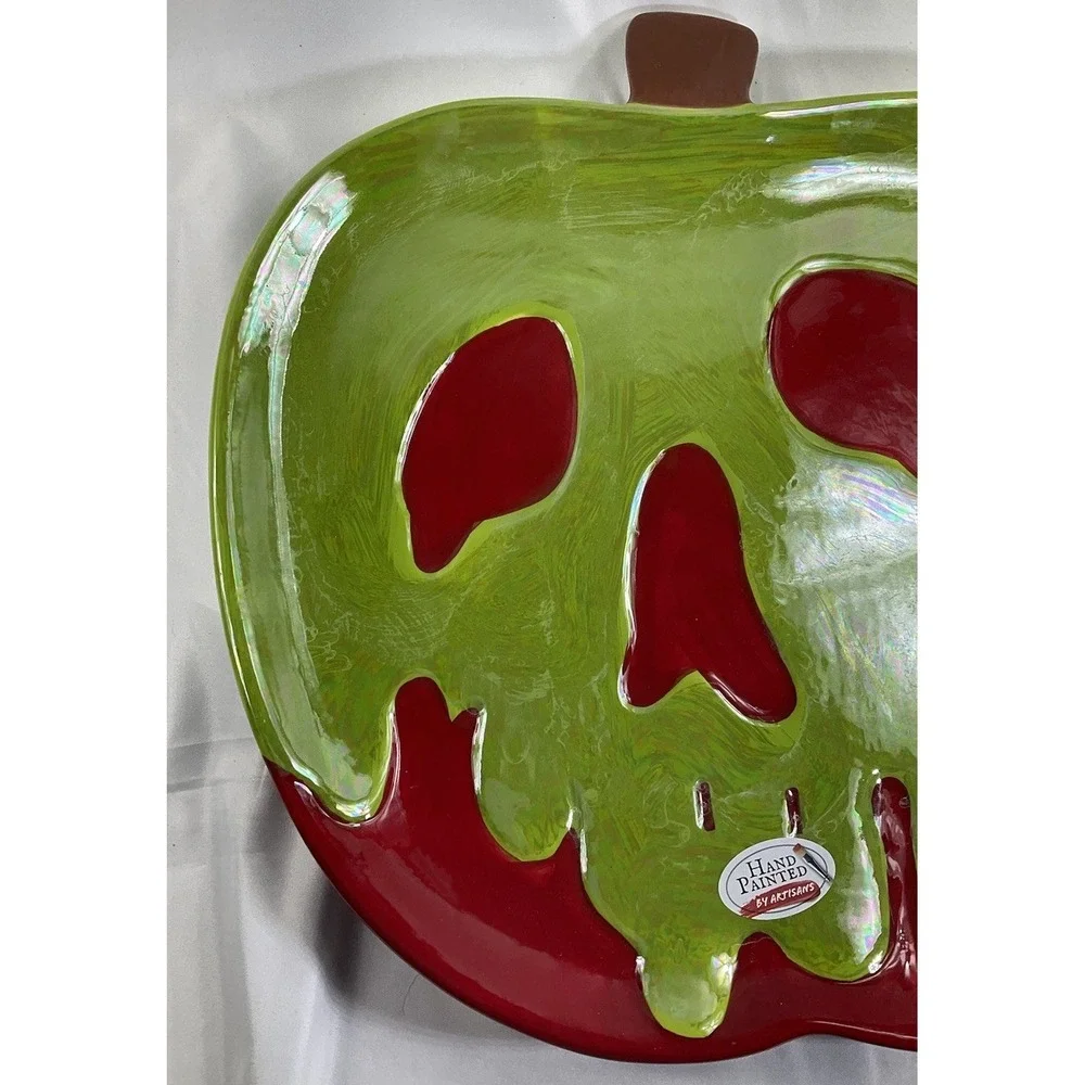 Disney Poison Apple Serving Platter Hand Painted Iridescent Halloween Decor Red